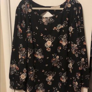 Loft Black Floral Long Sleeve Blouse